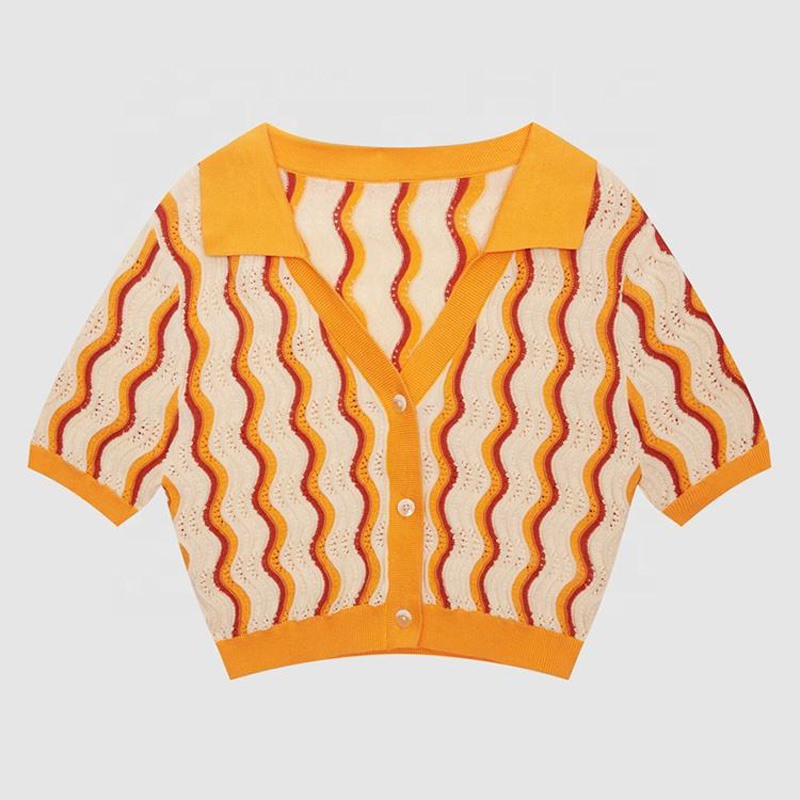 2023 NOVO Design Design Custom Women \\\\ Knitwear V Neck Loose Cor Solid Spring Summer camisetas de manga curta Cardigan Cardigan Sweater